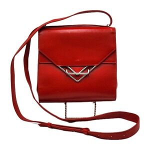 Authentic Bottega Veneta The Clip Shoulder Bag Red Leather Geometric Clasp COA